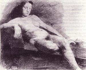 Nude woman reclining on a couch