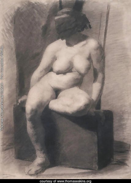 Masked nude woman, seated