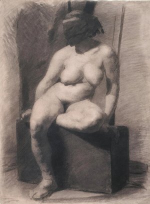 Thomas Cowperthwait Eakins - Masked nude woman, seated